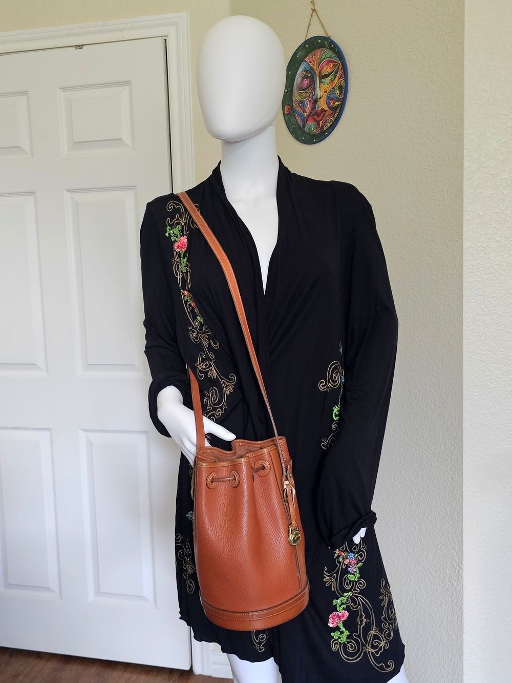 Vintage Dooney & Bourke Tan Pebbled Leather Bucket Bag